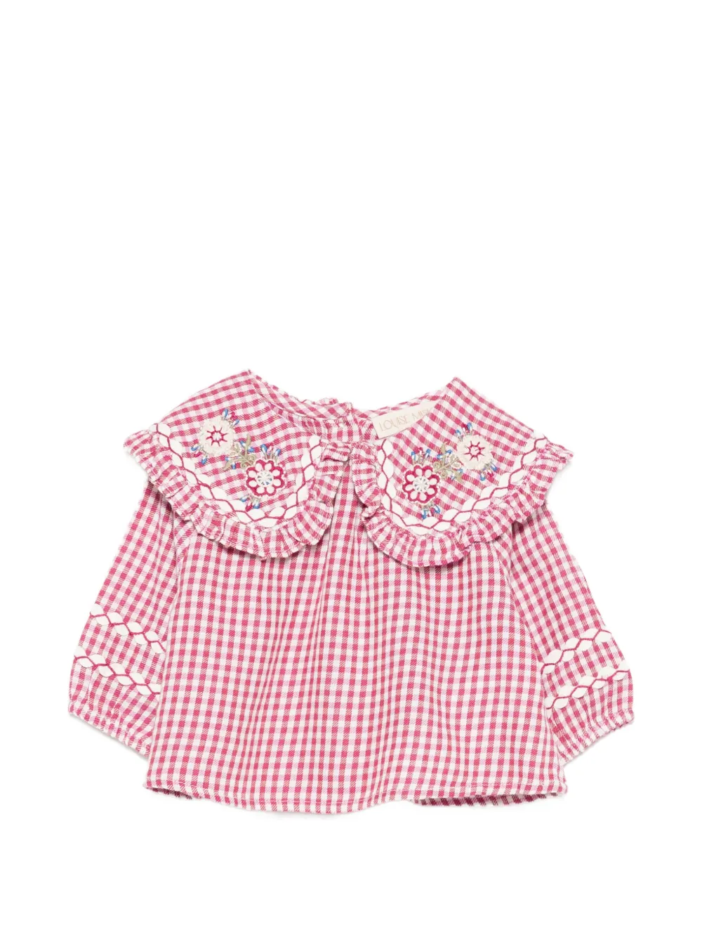 LOUISE MISHA KIDS gingham embroidered-collar blouse - Rosso