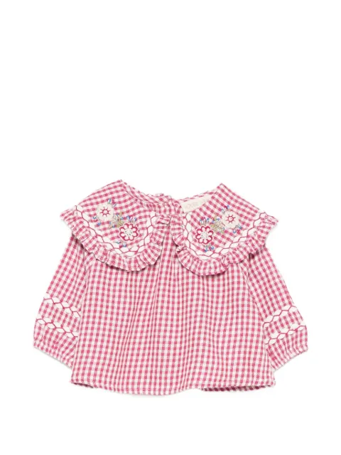 LOUISE MISHA KIDS gingham embroidered-collar blouse