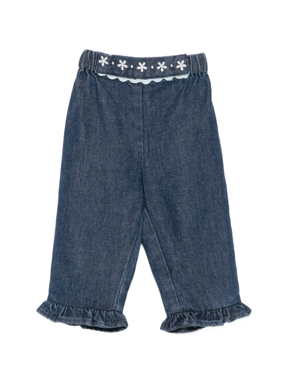 LOUISE MISHA KIDS ruffled floral-embroidered jeans - Blu