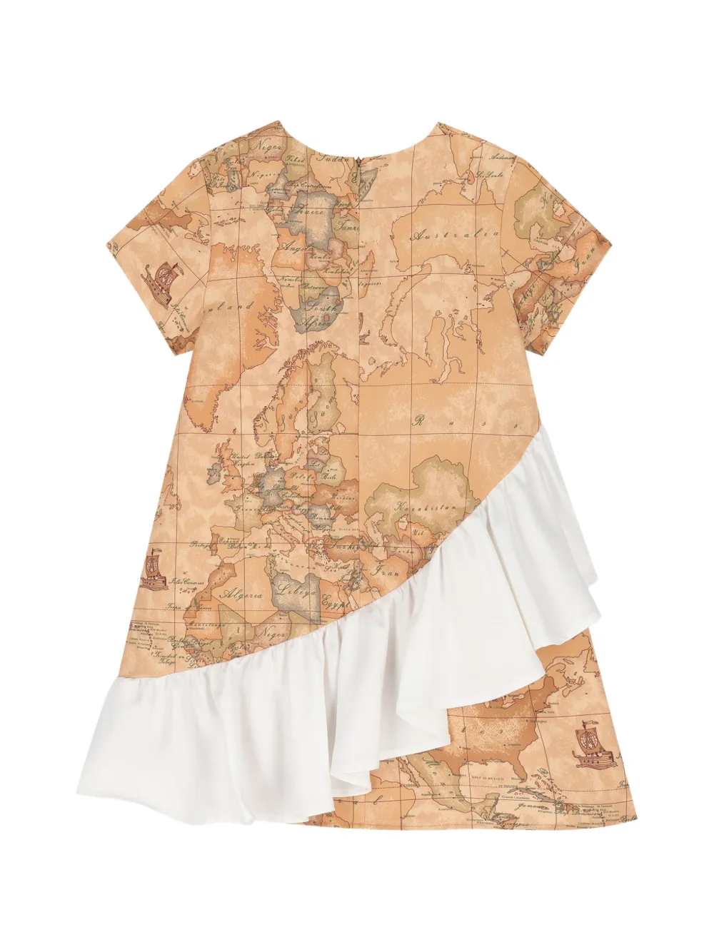 Alviero Martini Kids Geo Map jurk met ruches Beige