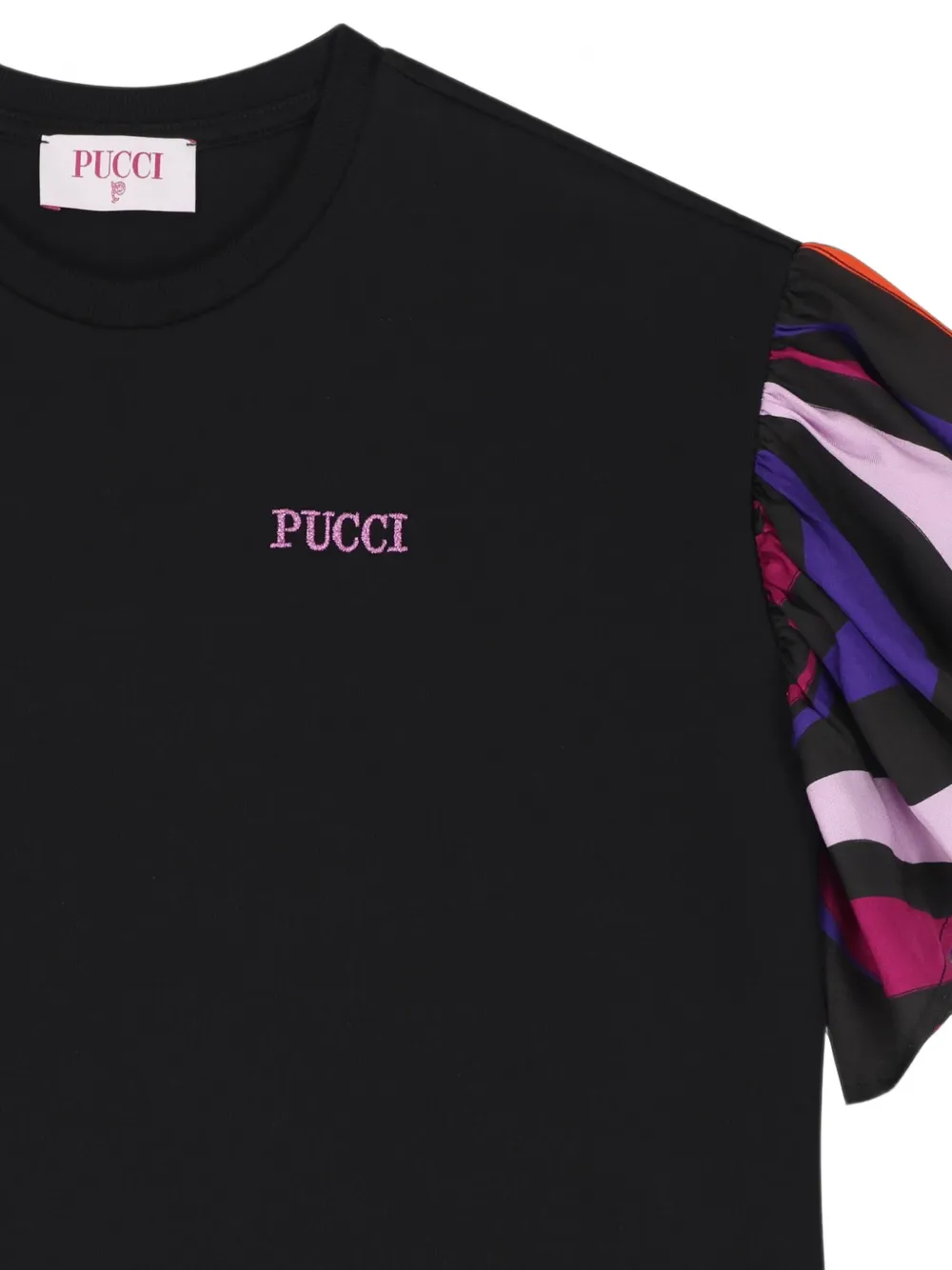 PUCCI Junior Jurk met Vortice-print en ruches Zwart