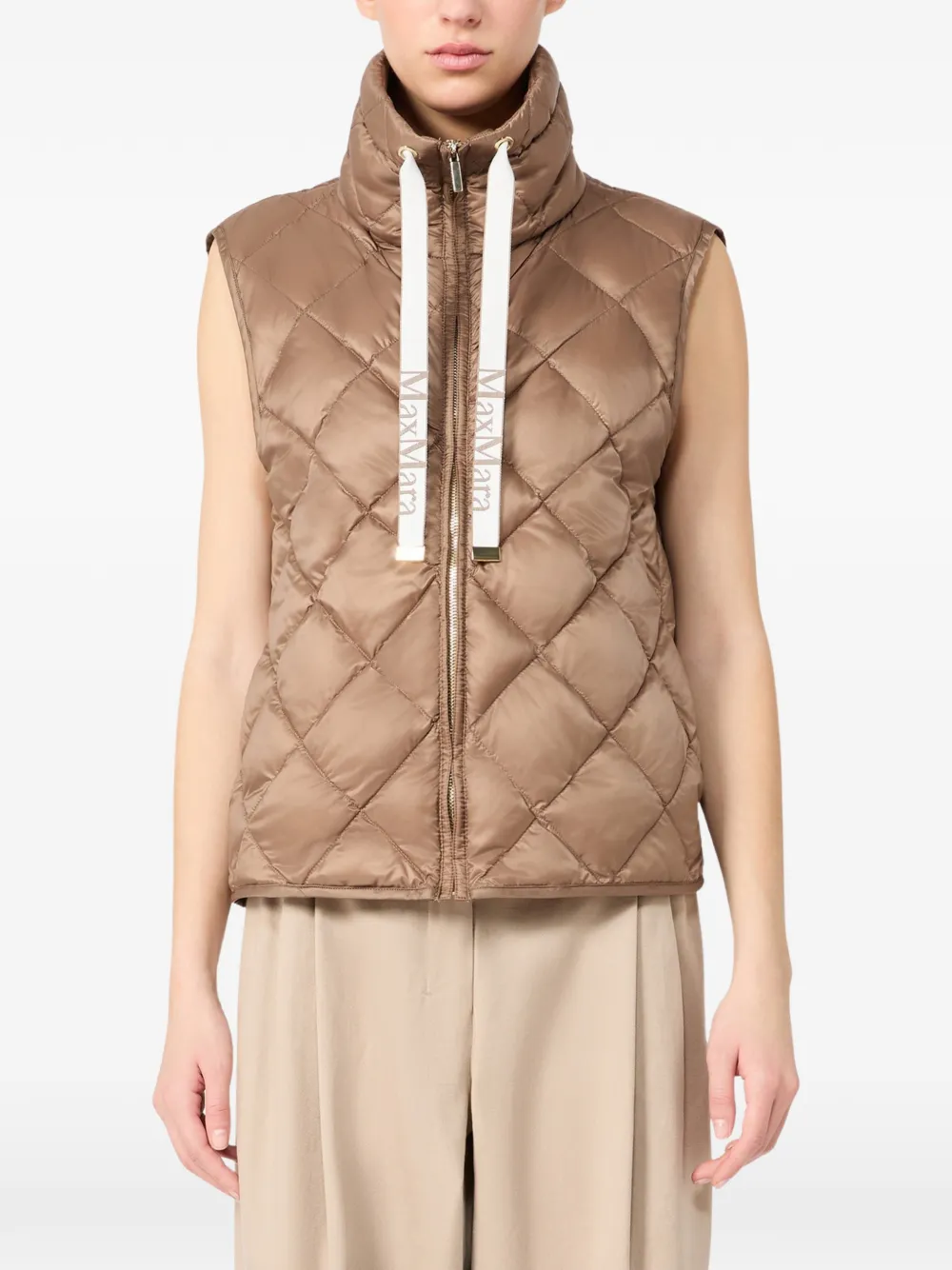 Max Mara Gewatteerde bodywarmer met diamantpatroon Bruin