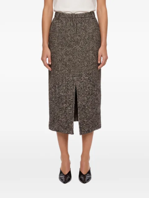 THELAURENT herringbone front-slit midi skirt