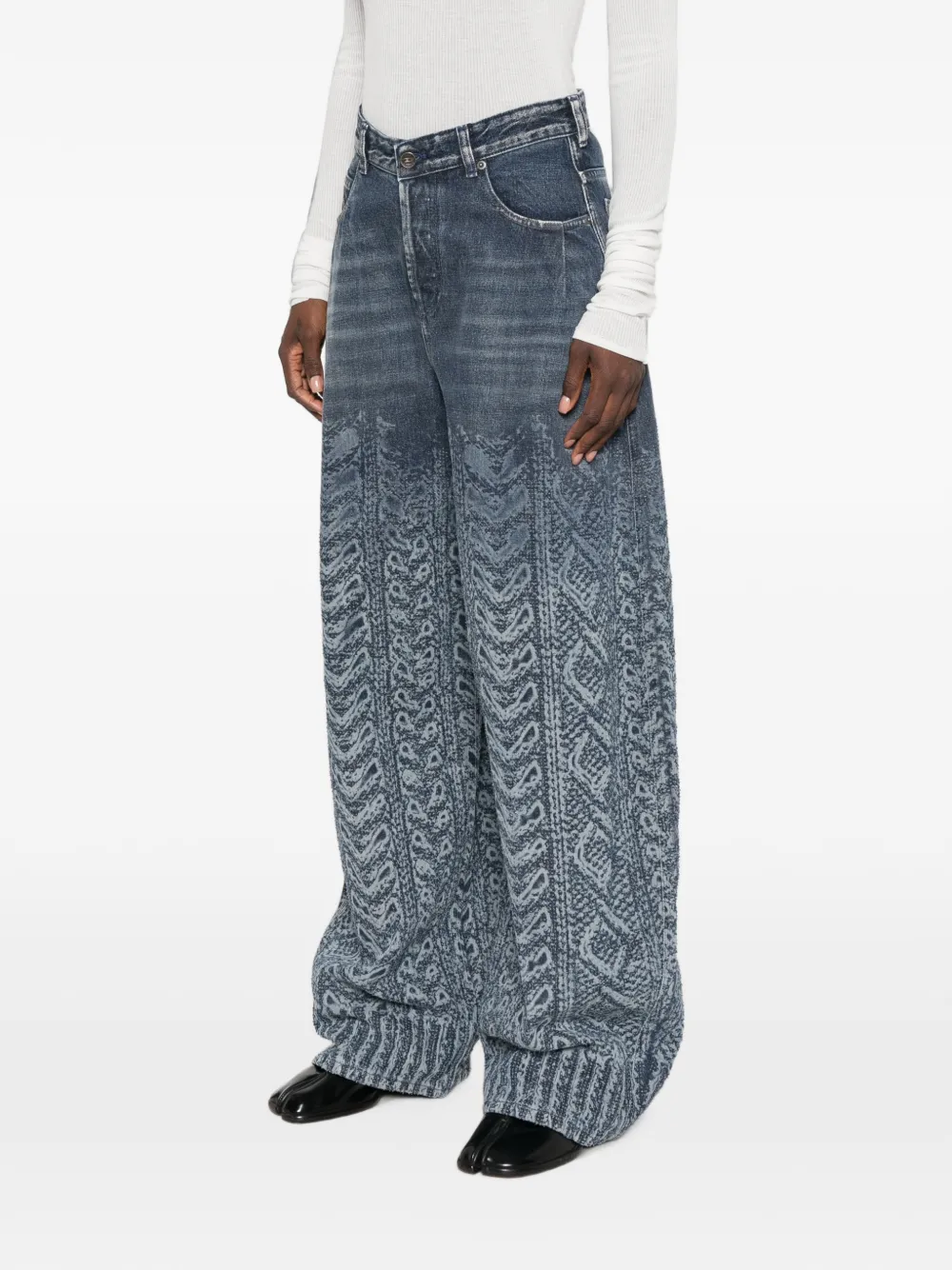 Diesel Kabelgebreide jeans met wijde pijpen Blauw