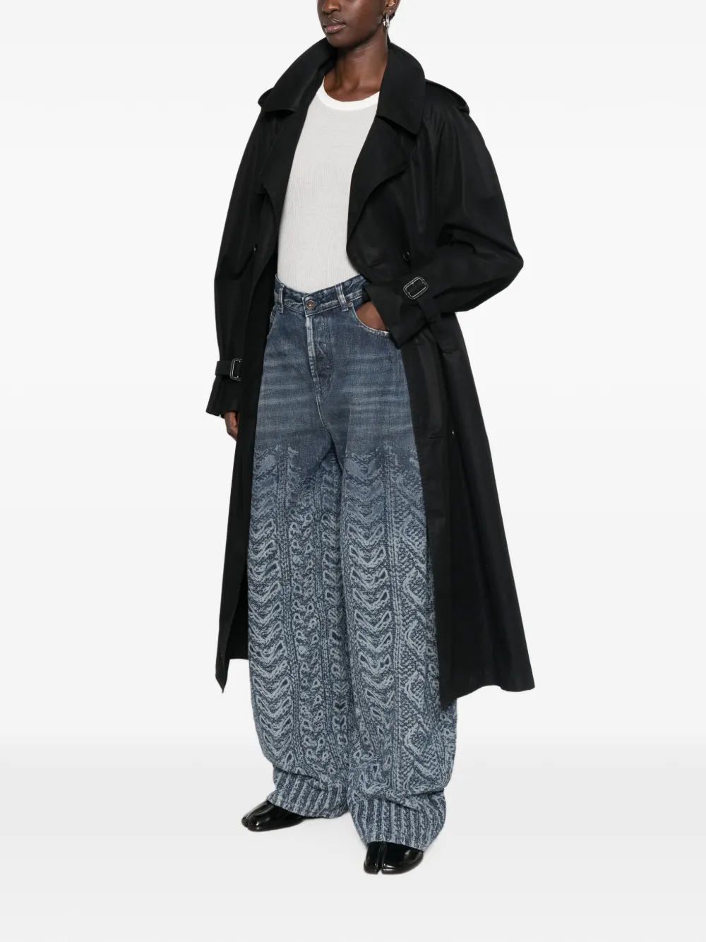Diesel Kabelgebreide jeans met wijde pijpen Blauw