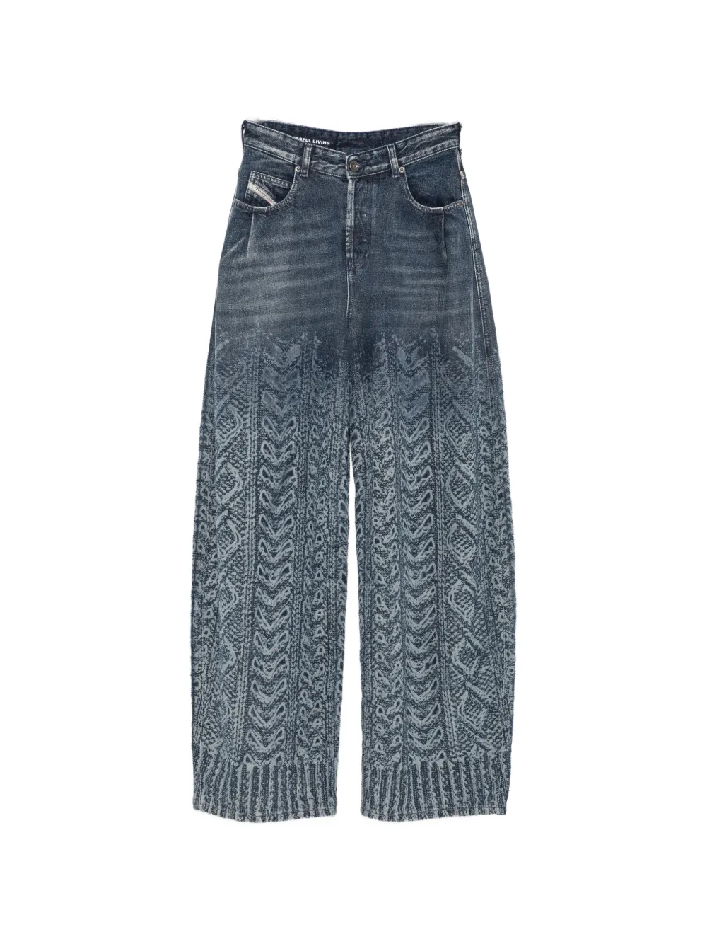 Diesel cable-knit print wide-leg jeans - Blu