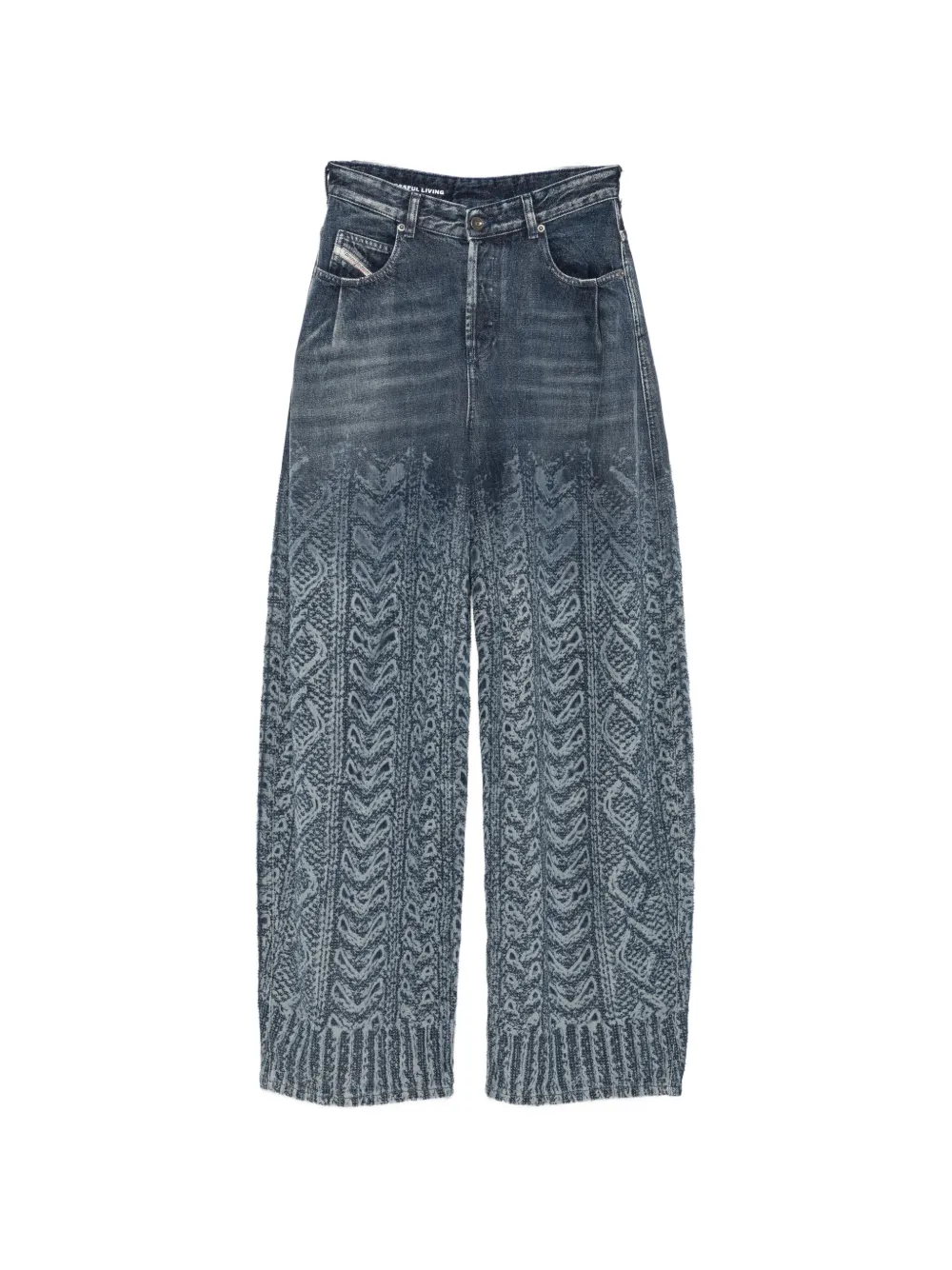 Diesel cable-knit print wide-leg jeans - Blu