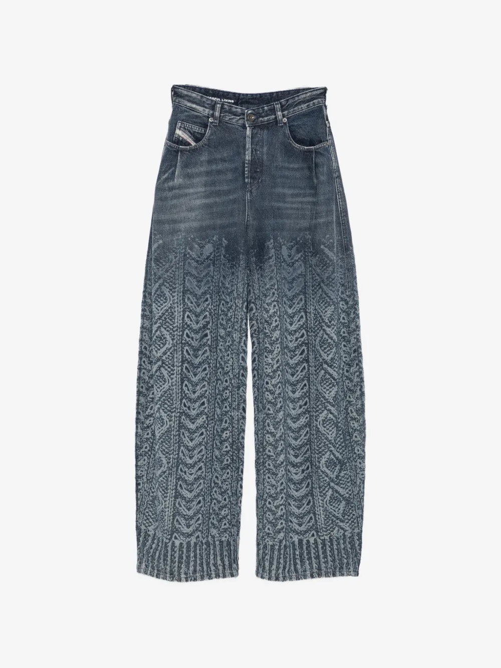 cable-knit print wide-leg jeans