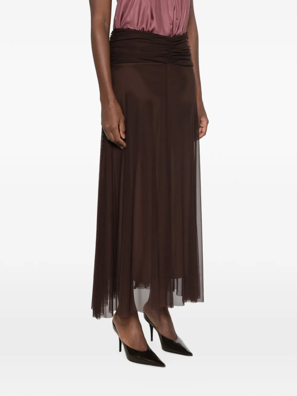 TWINSET Mesh rok met ruches Bruin