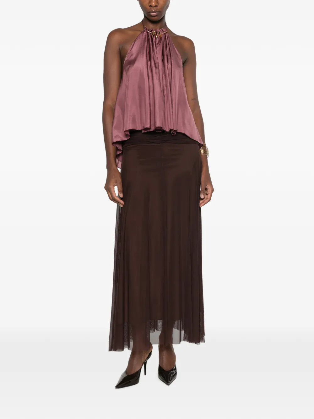 TWINSET Mesh rok met ruches Bruin