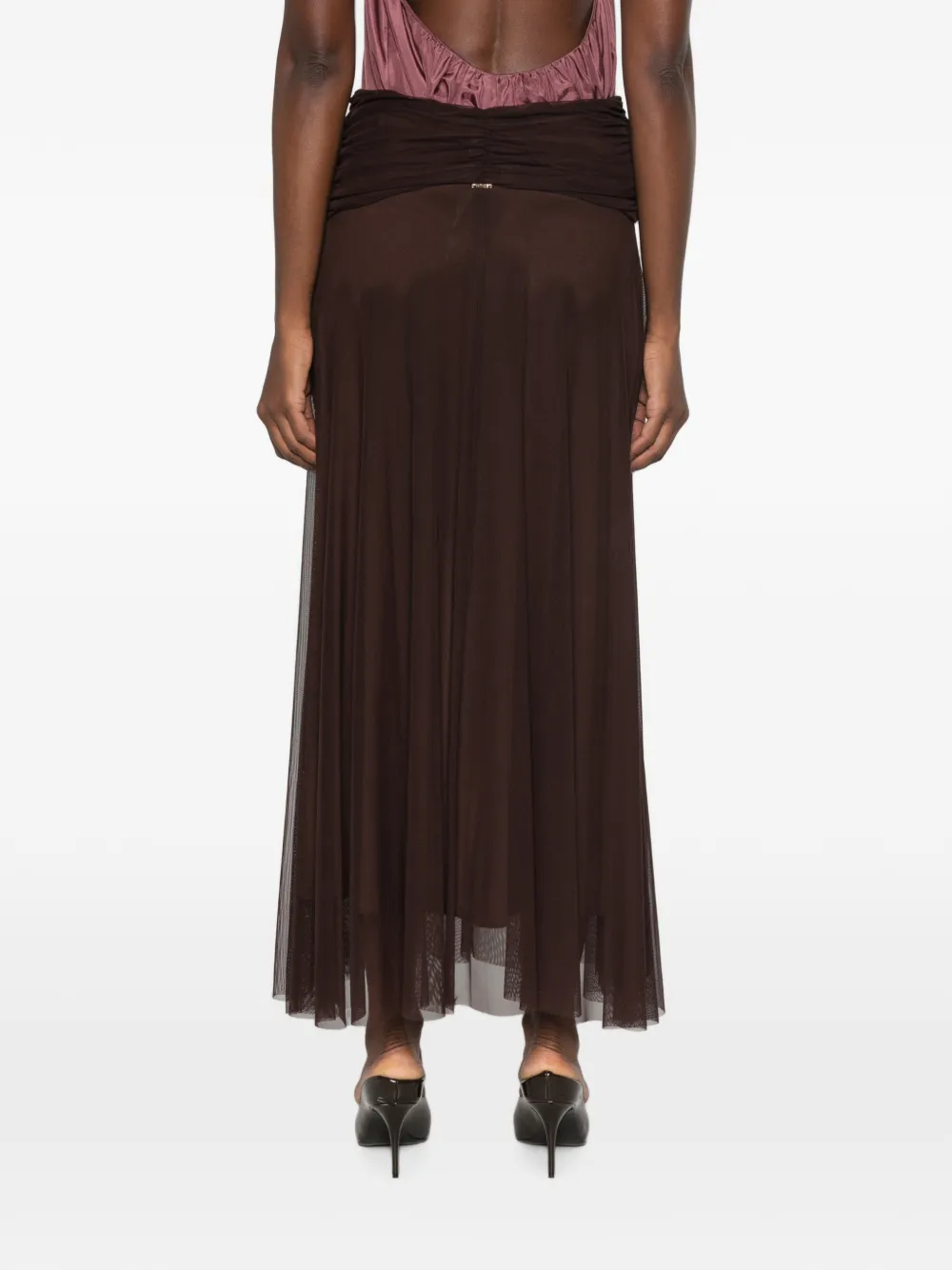 TWINSET Mesh rok met ruches Bruin