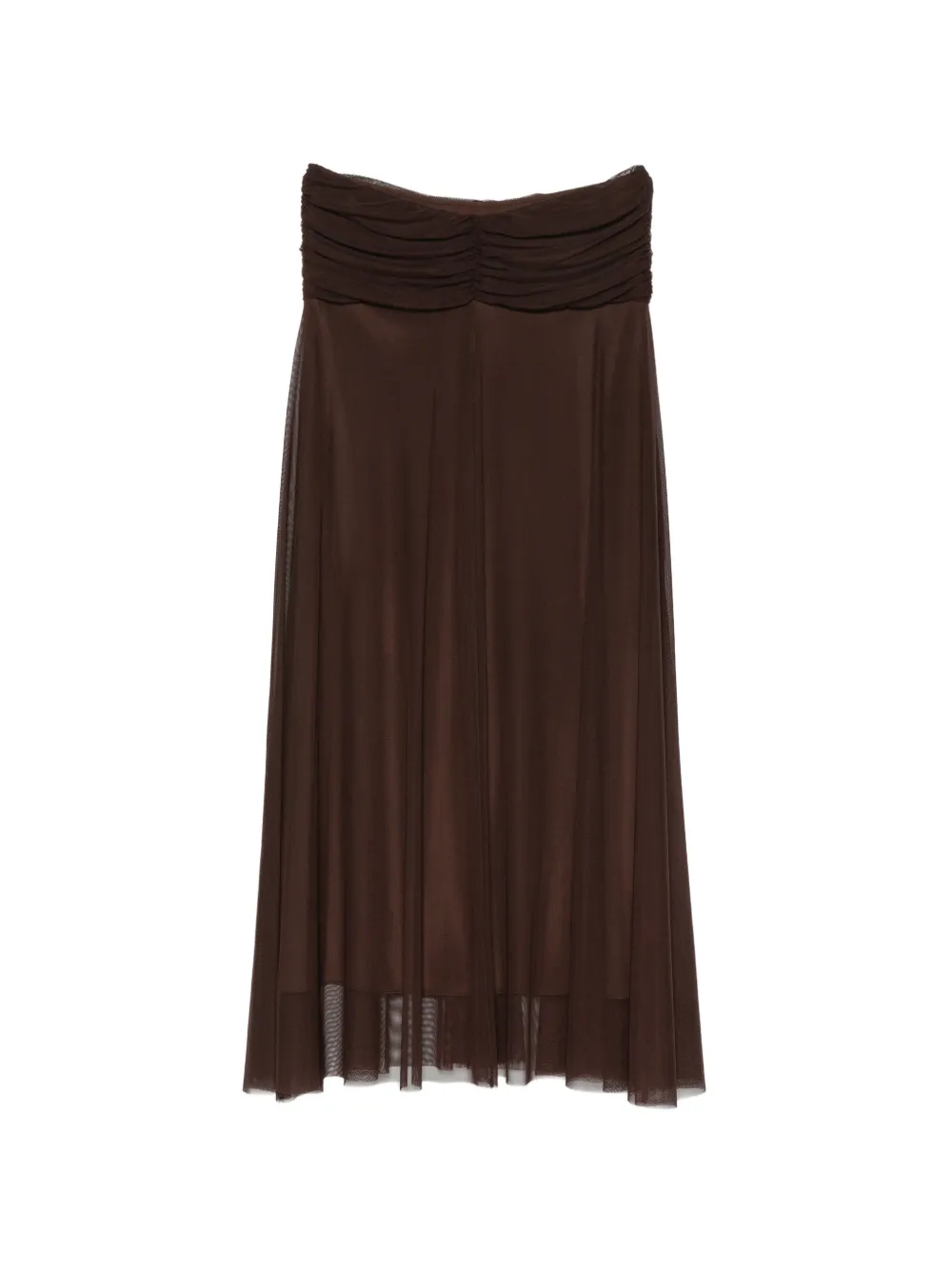 TWINSET ruched-waist mesh skirt - Marrone