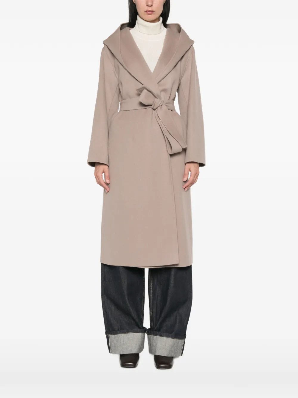 'S Max Mara Romolo jas met capuchon en ceintuur Beige