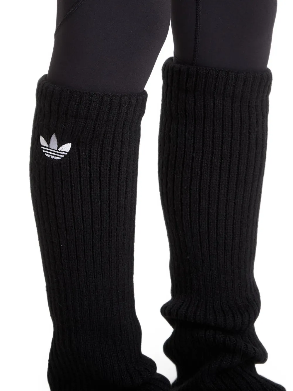 adidas Trefoil-embroidered ribbed-knit leg warmers Zwart