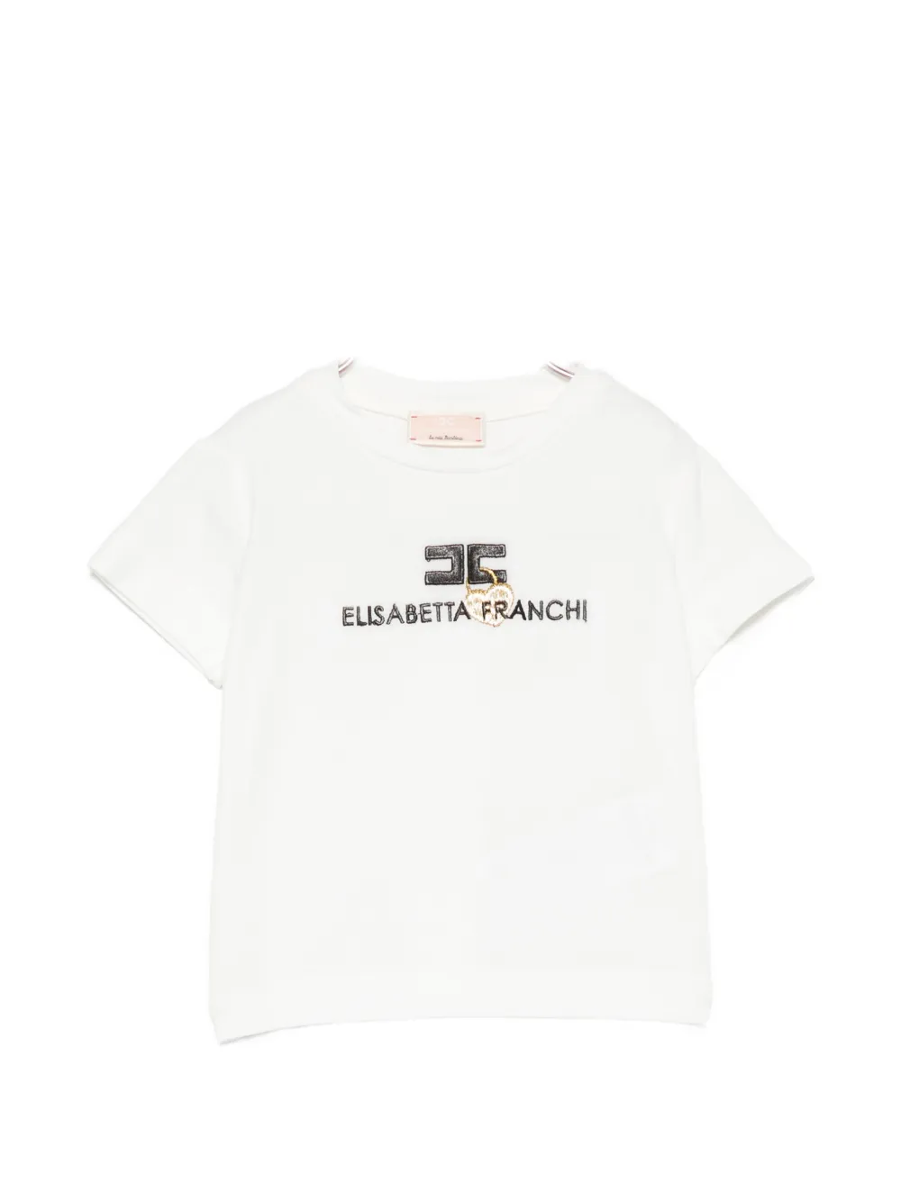 Elisabetta Franchi La Mia Bambina logo-embroidered heart-motif T-shirt - Bianco