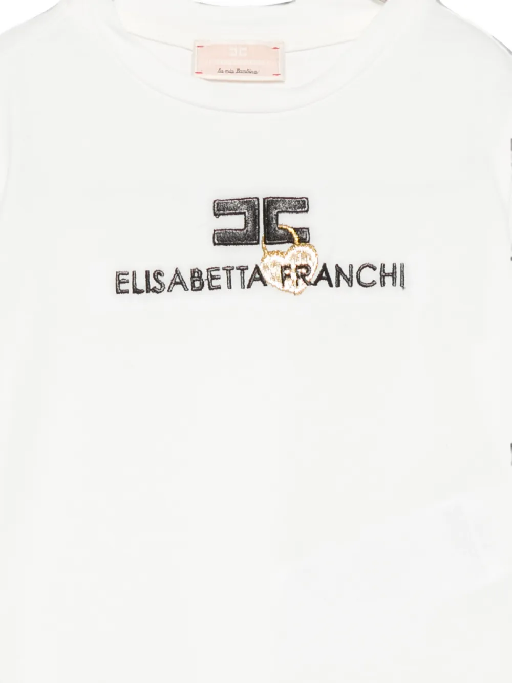 Elisabetta Franchi La Mia Bambina T-shirt met geborduurd hartenpatroon en logo Wit