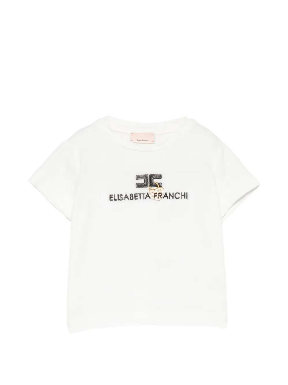 Elisabetta Franchi La Mia Bambina logo-embroidered heart-motif T-shirt - Bianco