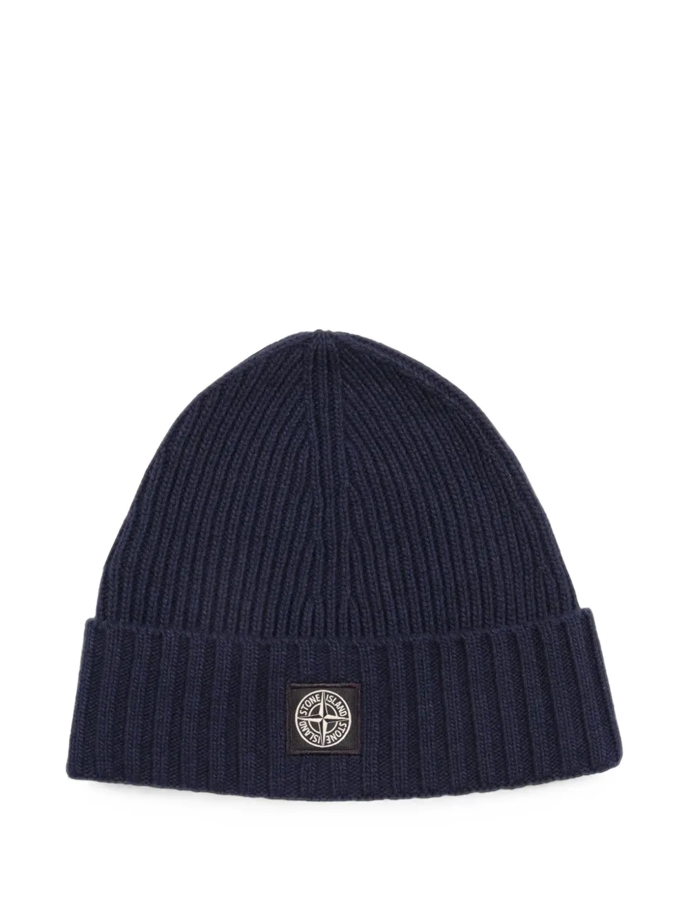 Stone Island Junior logo-patch ribbed-knit beanie hat - Blu