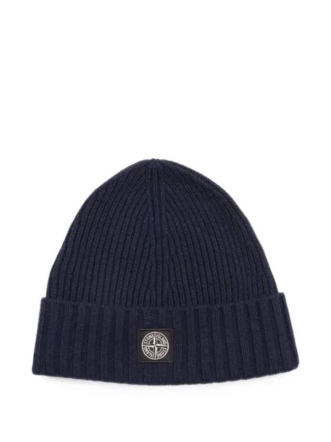 Stone Island Junior gorro de canalé con parche del logo