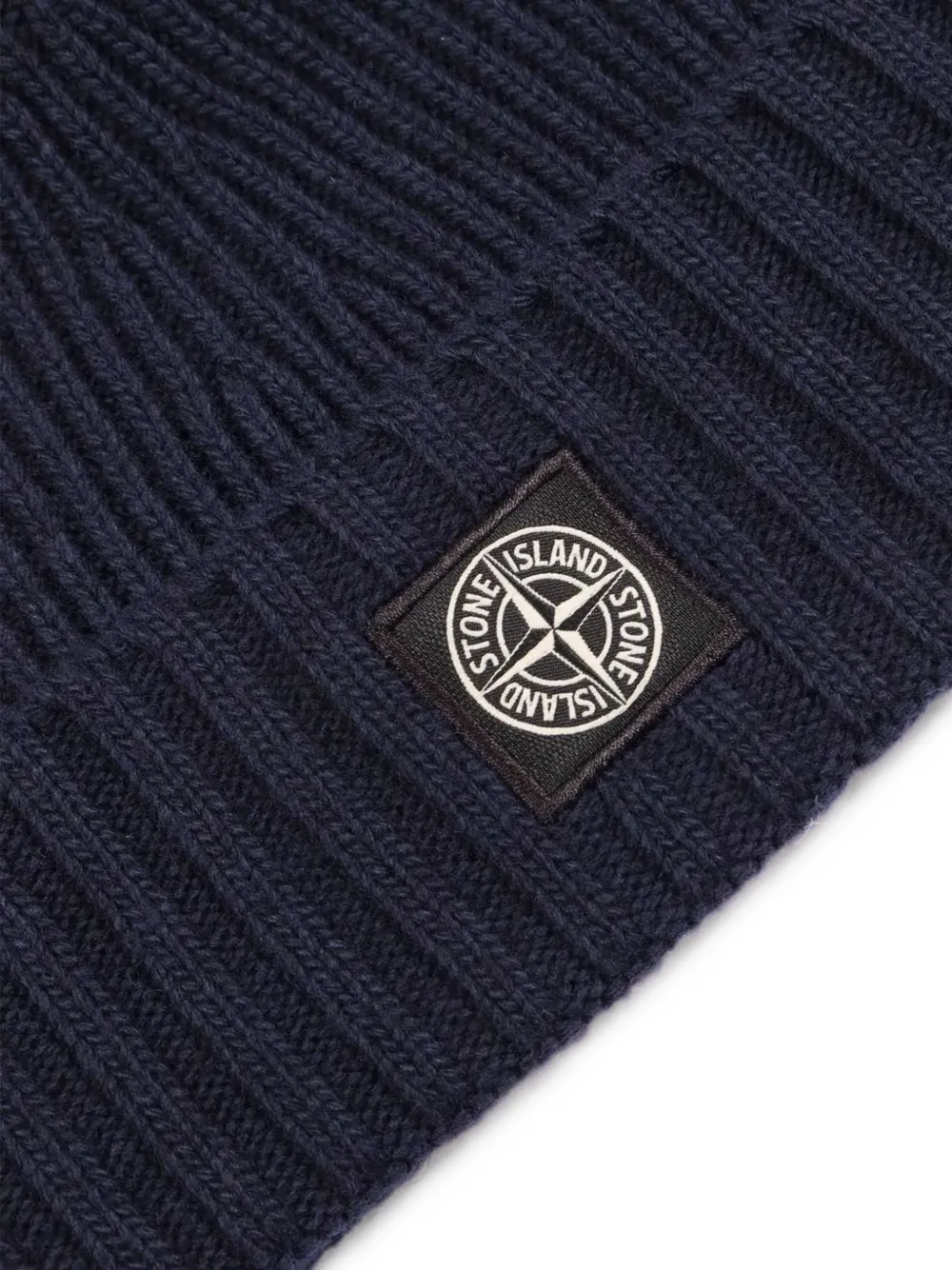 Stone Island Junior Ribgebreide muts met logo-patch Blauw