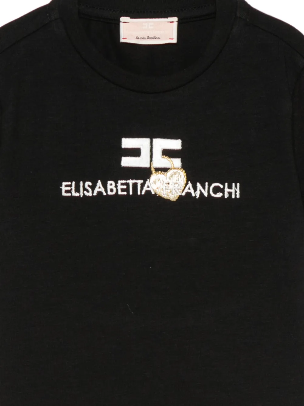 Elisabetta Franchi La Mia Bambina T-shirt met geborduurd hartenpatroon en logo Zwart