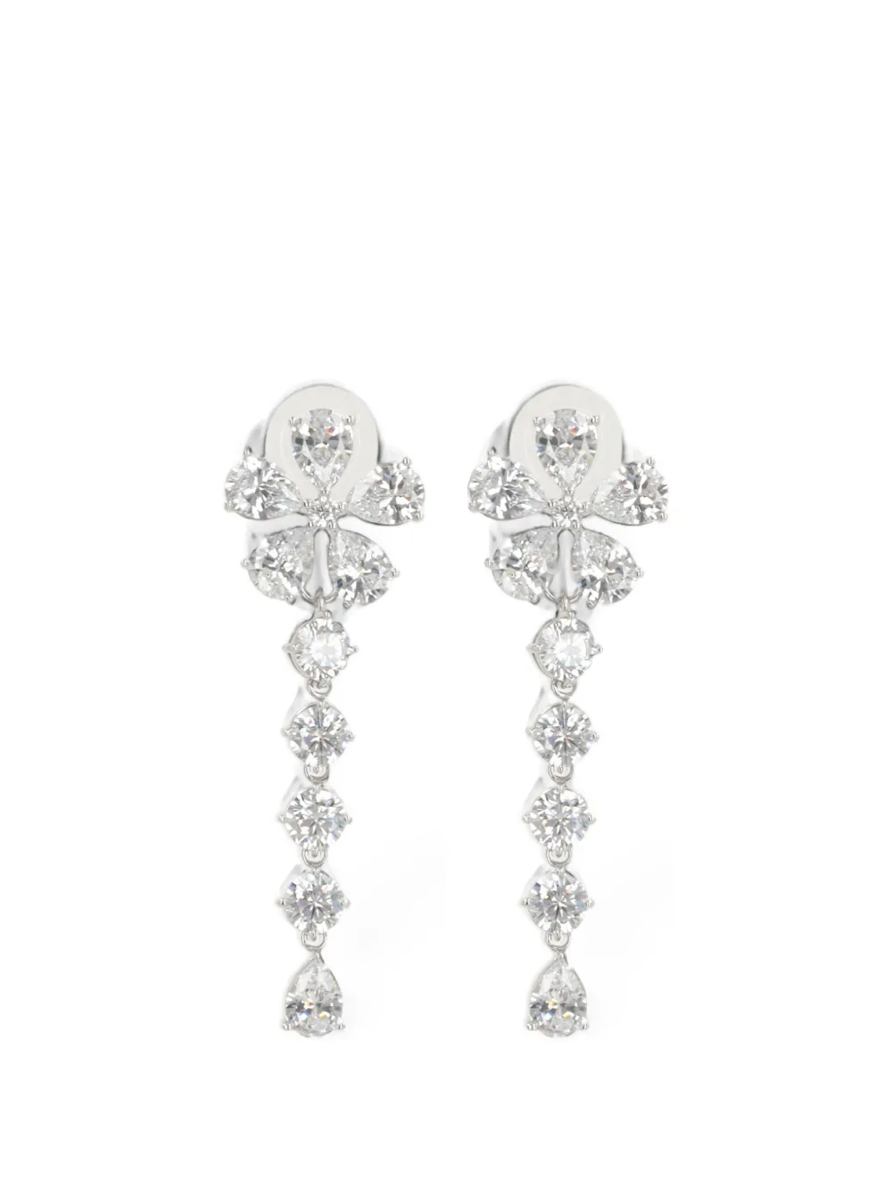 Self-Portrait crystal flower dangle earrings - Argento