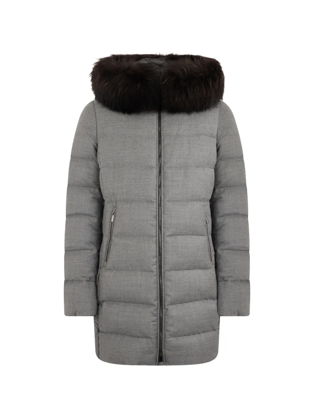 Moorer Fur-trim Padded Single-breasted Coat In Grey