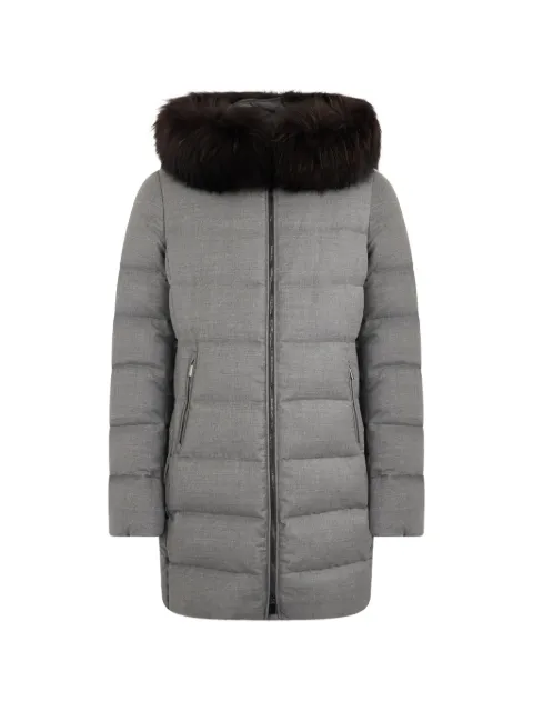 Moorer fur-trim padded single-breasted coat