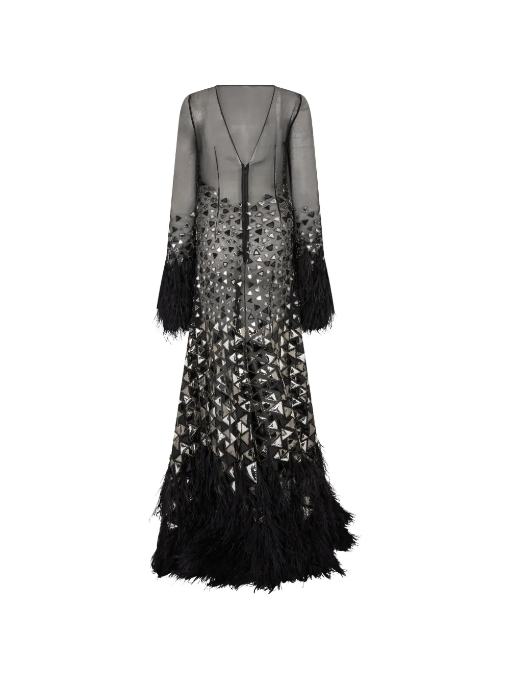 Alberta Ferretti Maxi-jurk met A-lijn en veren afwerking Zwart
