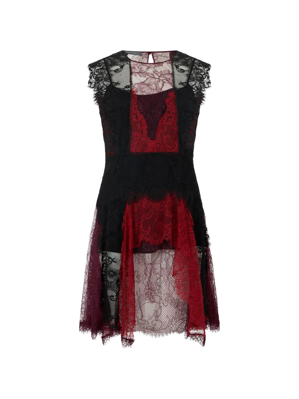 Alberta Ferretti lace-panelled asymmetric flared mini dress Zwart