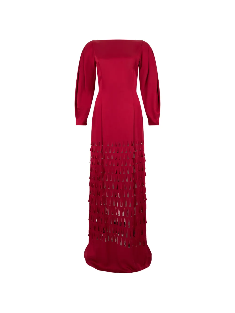 Alberta Ferretti laser-cut long-sleeved flared maxi dress Rood