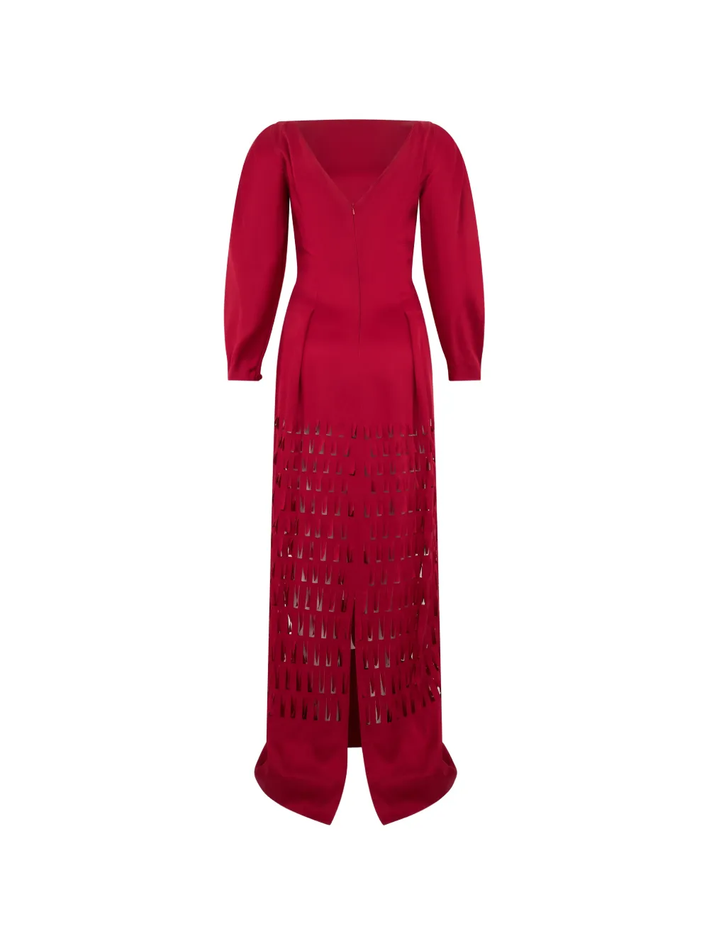 Alberta Ferretti laser-cut long-sleeved flared maxi dress Rood