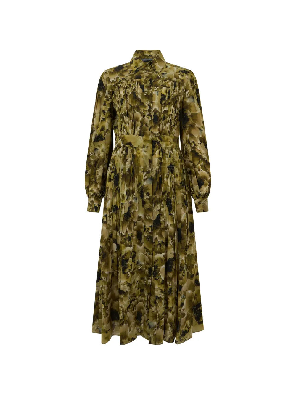 Alberta Ferretti floral-print pleated maxi shirt dress - Verde