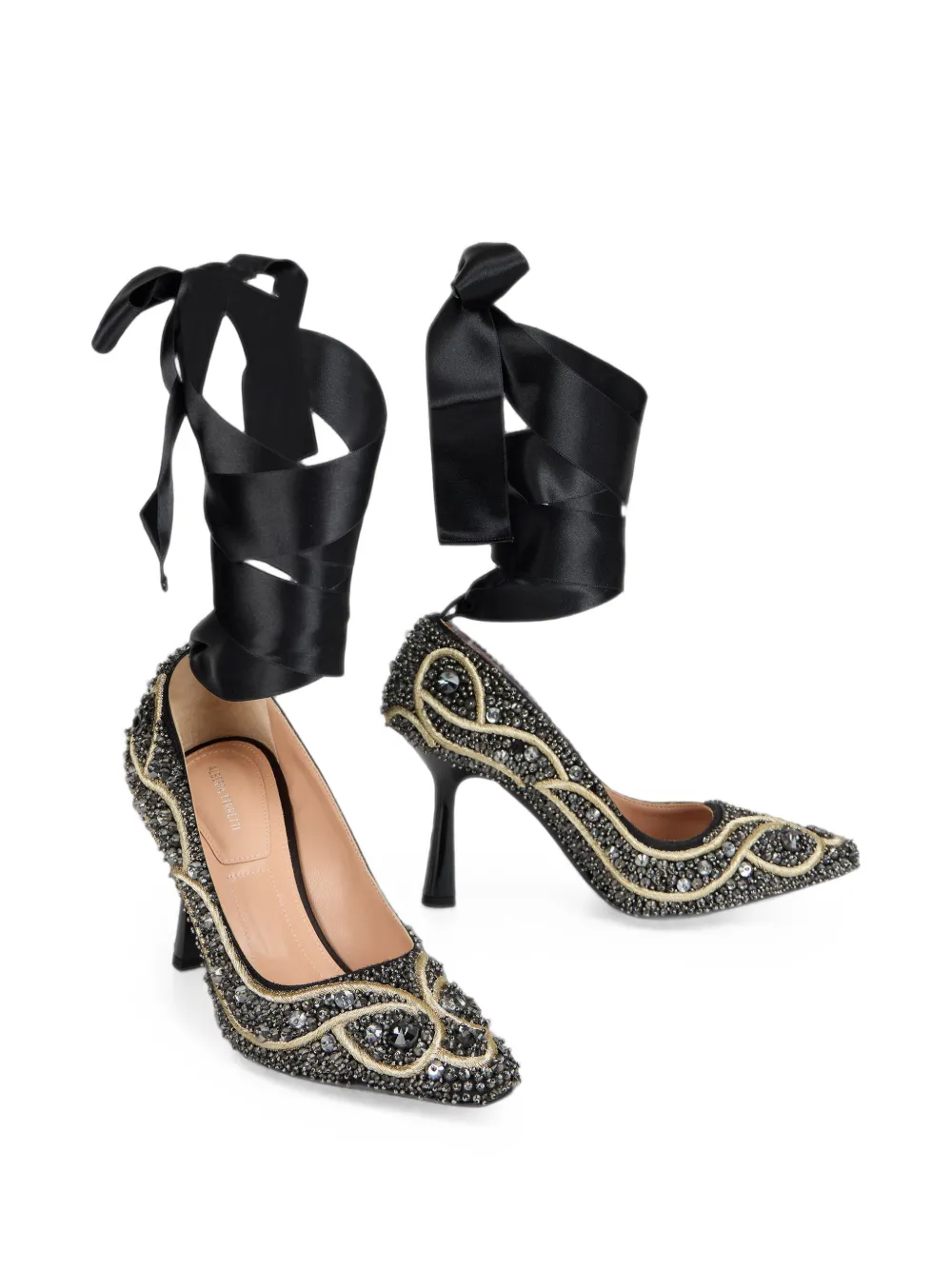 Alberta Ferretti bead-embellished ankle-tie pumps Zwart
