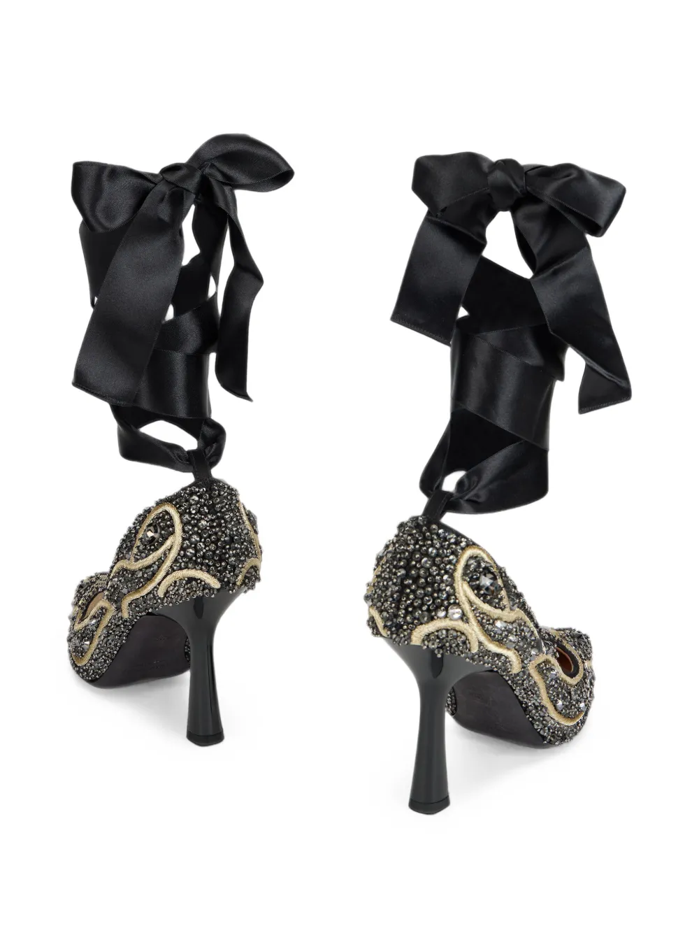 Alberta Ferretti bead-embellished ankle-tie pumps Zwart