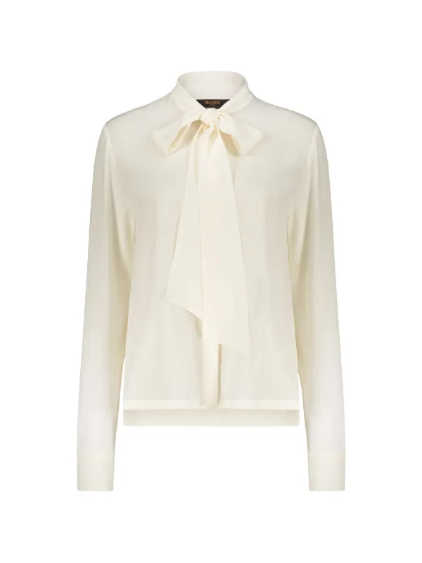 Moorer Shaila Tie-neck Button-up Shirt in White