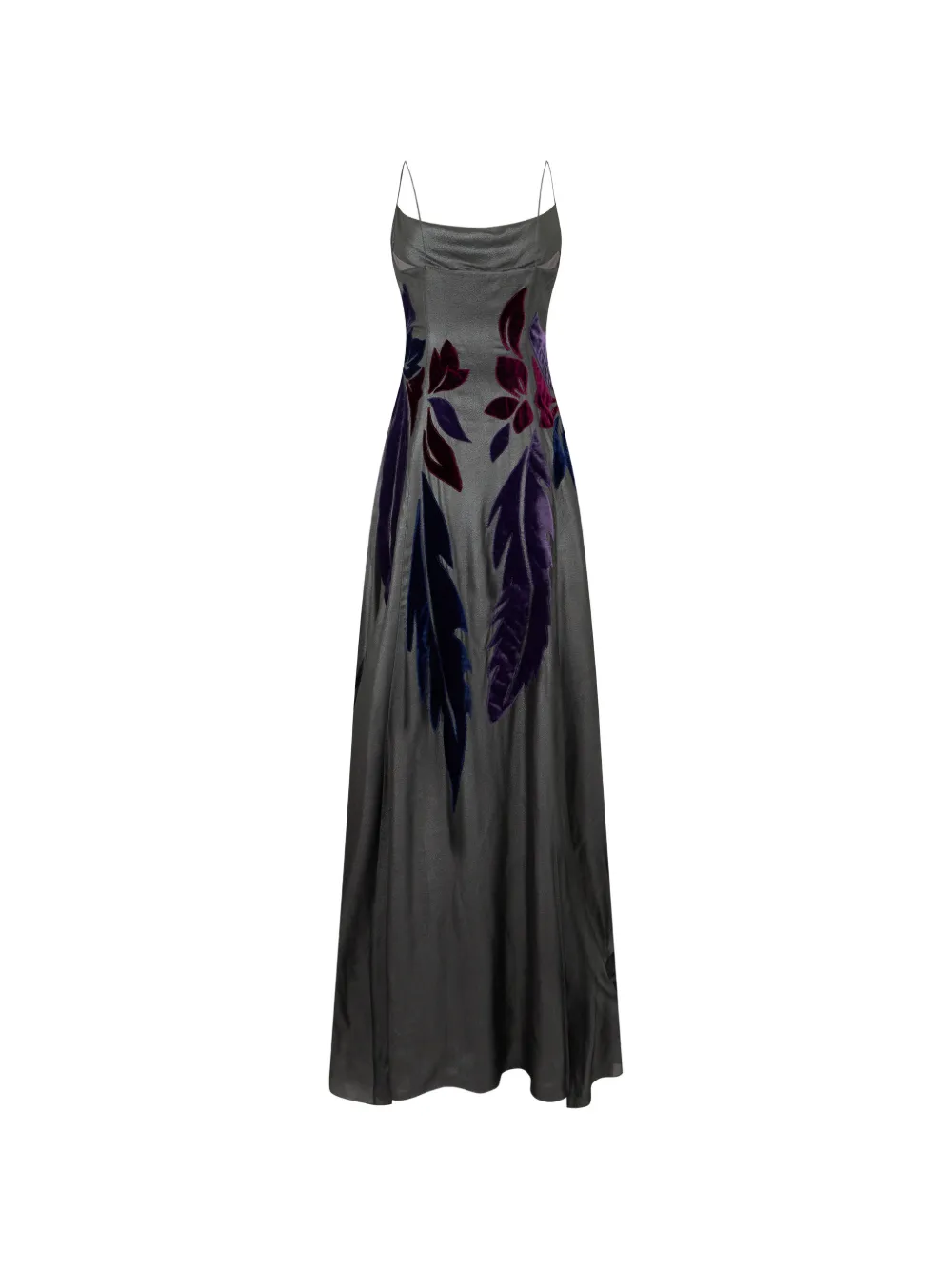 Alberta Ferretti Flared maxi-jurk met spaghettibandjes en bloemen-devoré Grijs