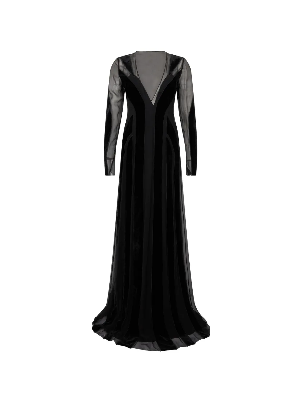 Alberta Ferretti sheer-panelled velvet-trim maxi dress - Nero