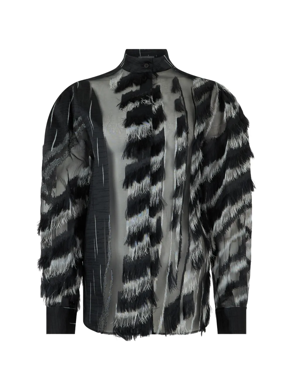 Alberta Ferretti fringe-detail semi-sheer blouse - Nero