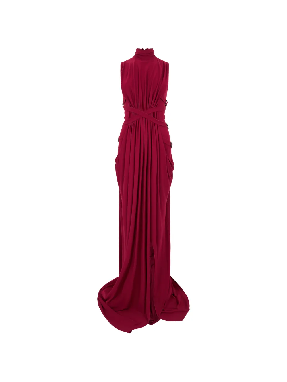 Alberta Ferretti draped buckled-strap maxi dress Rood