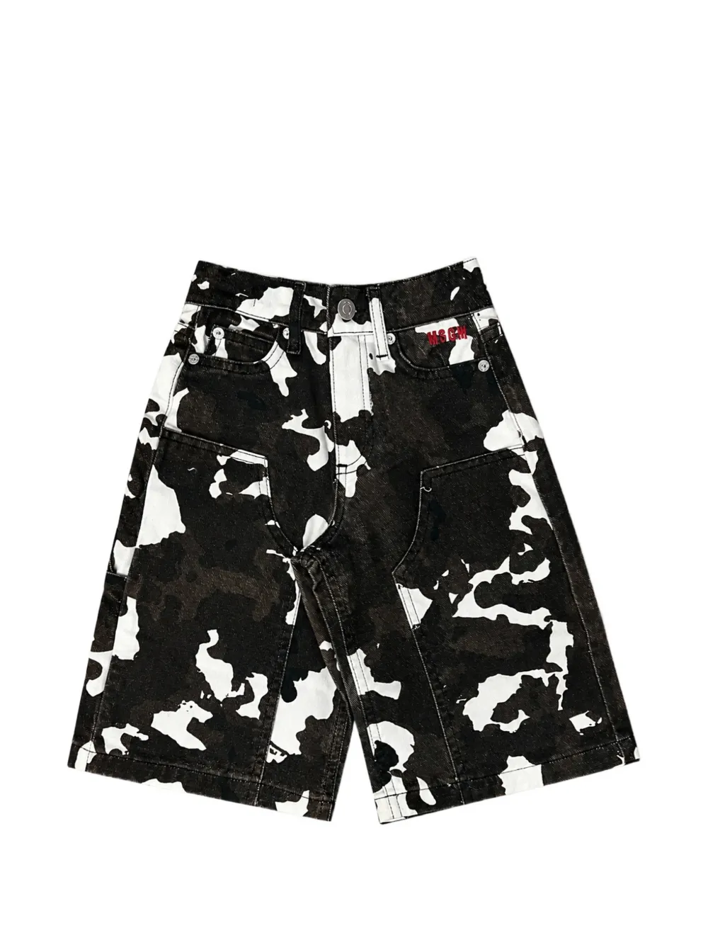 MSGM Kids cow-print denim shorts - Schwarz
