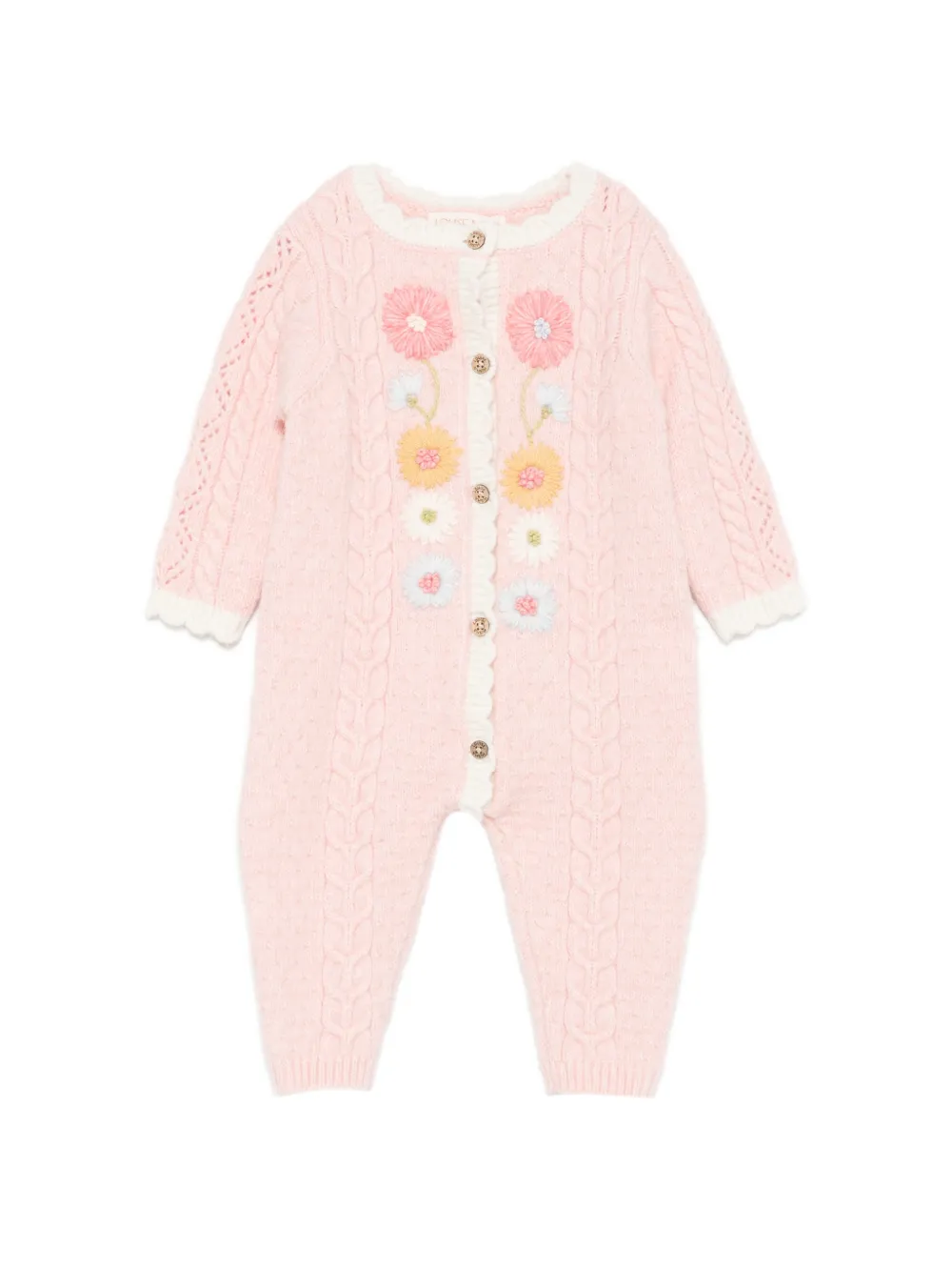 LOUISE MISHA KIDS grenouillère en maille torsadée à fleurs brodées - Rose LOUISE MISHA KIDS grenouillère en maille torsadée à fleurs brodées - Rose