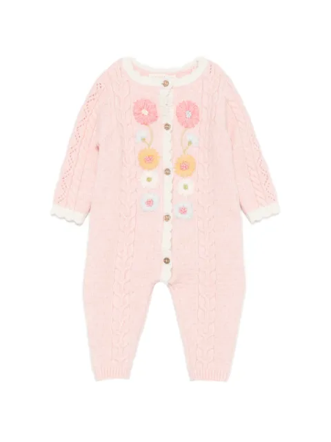 LOUISE MISHA KIDS floral-embroidered cable-knit romper