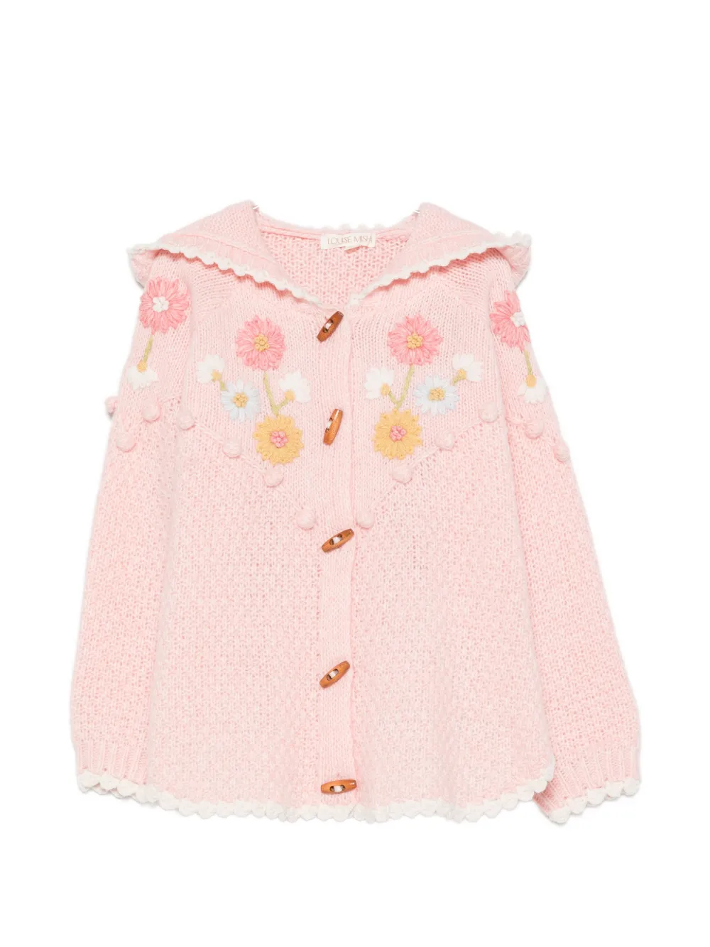 LOUISE MISHA KIDS floral-embroidered hooded cardigan - Rosa