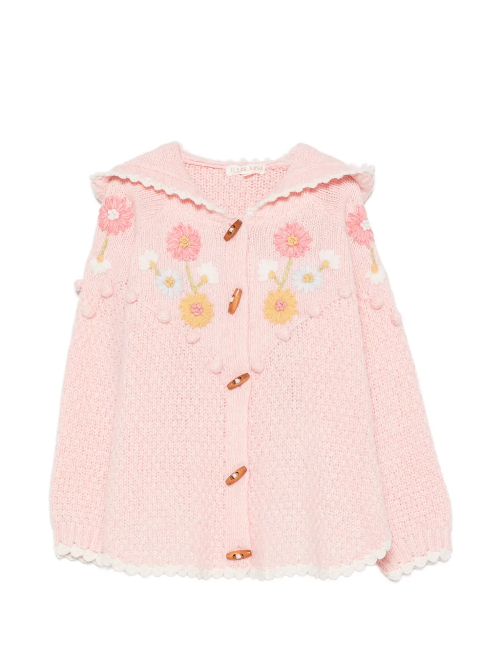 LOUISE MISHA KIDS floral-embroidered hooded cardigan - Rosa