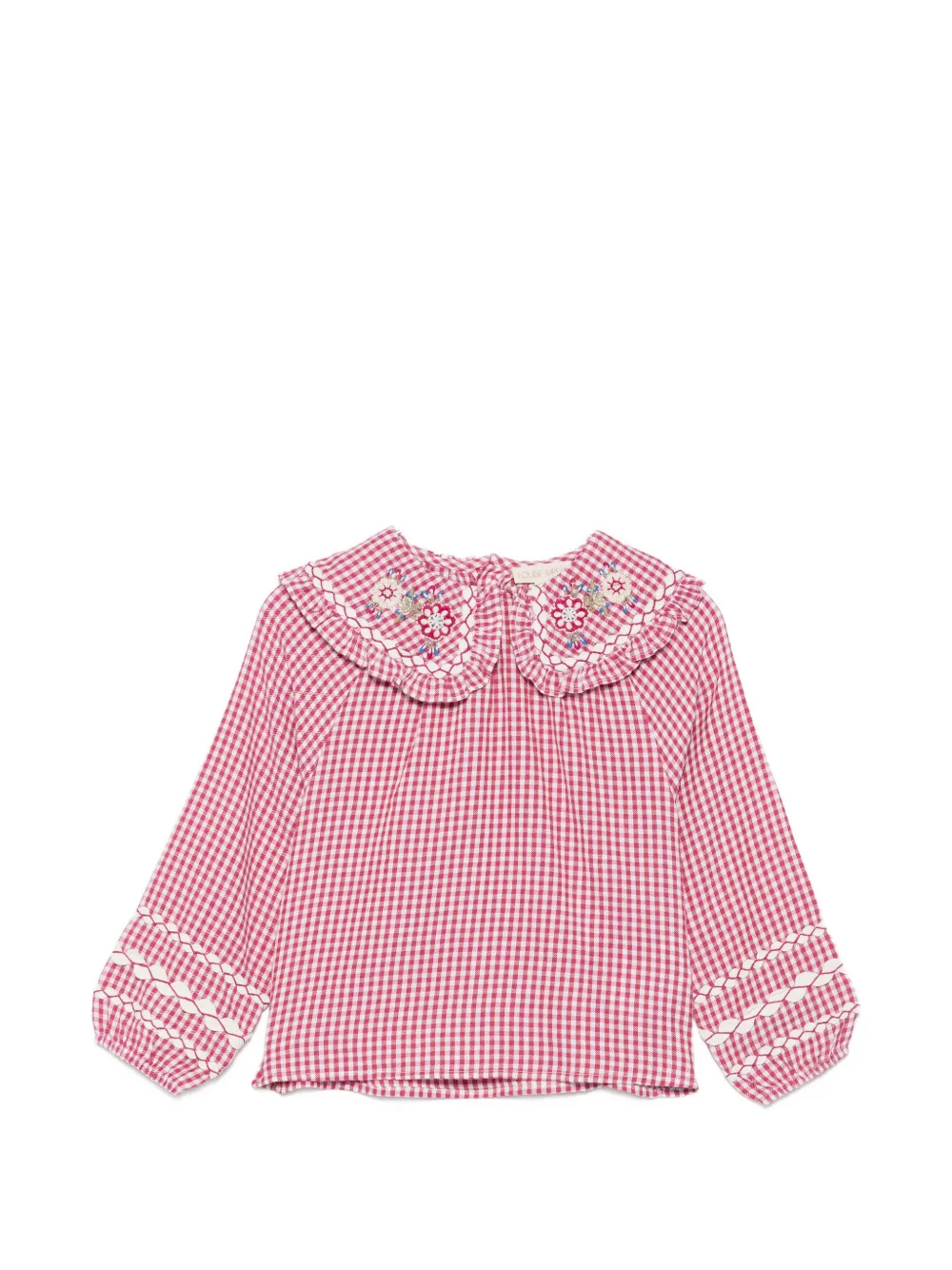LOUISE MISHA KIDS floral-embroidered gingham blouse - Rot