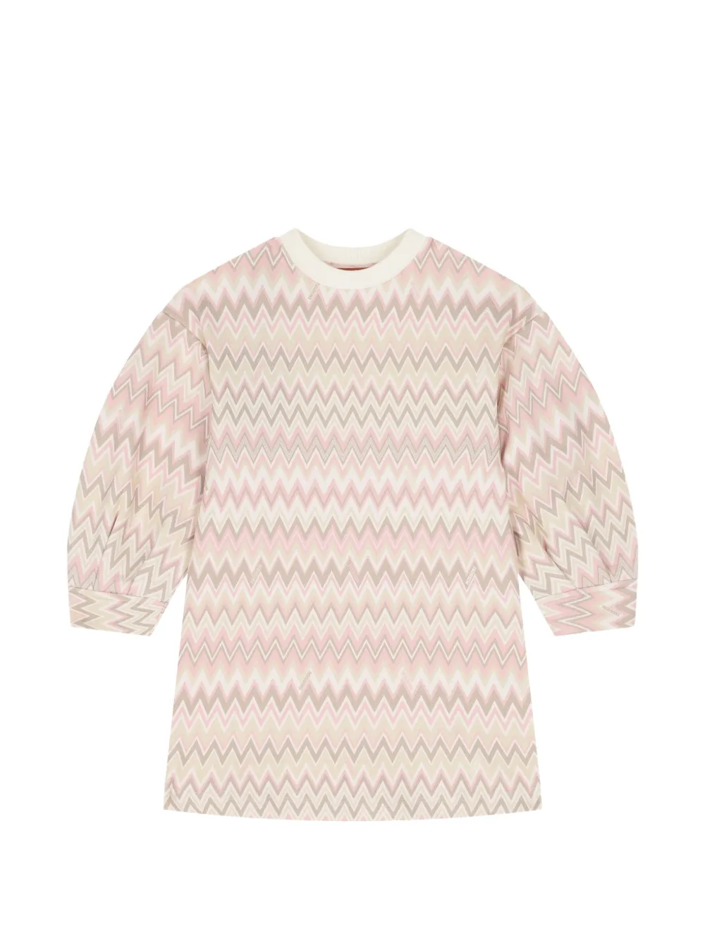 Missoni Kids Jurk met pofmouwen en zigzag-print Beige