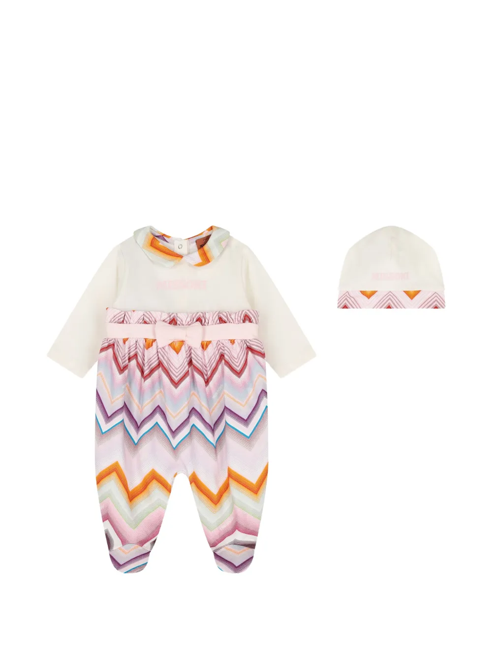 Missoni Kids zigzag-print bow-detail babygrow set (set of two) - Nude