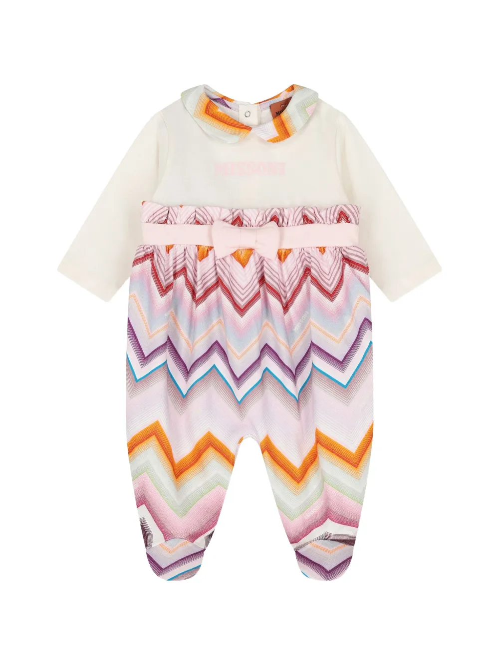 Missoni Kids Twee rompers met zigzag-print en strikdetail Beige