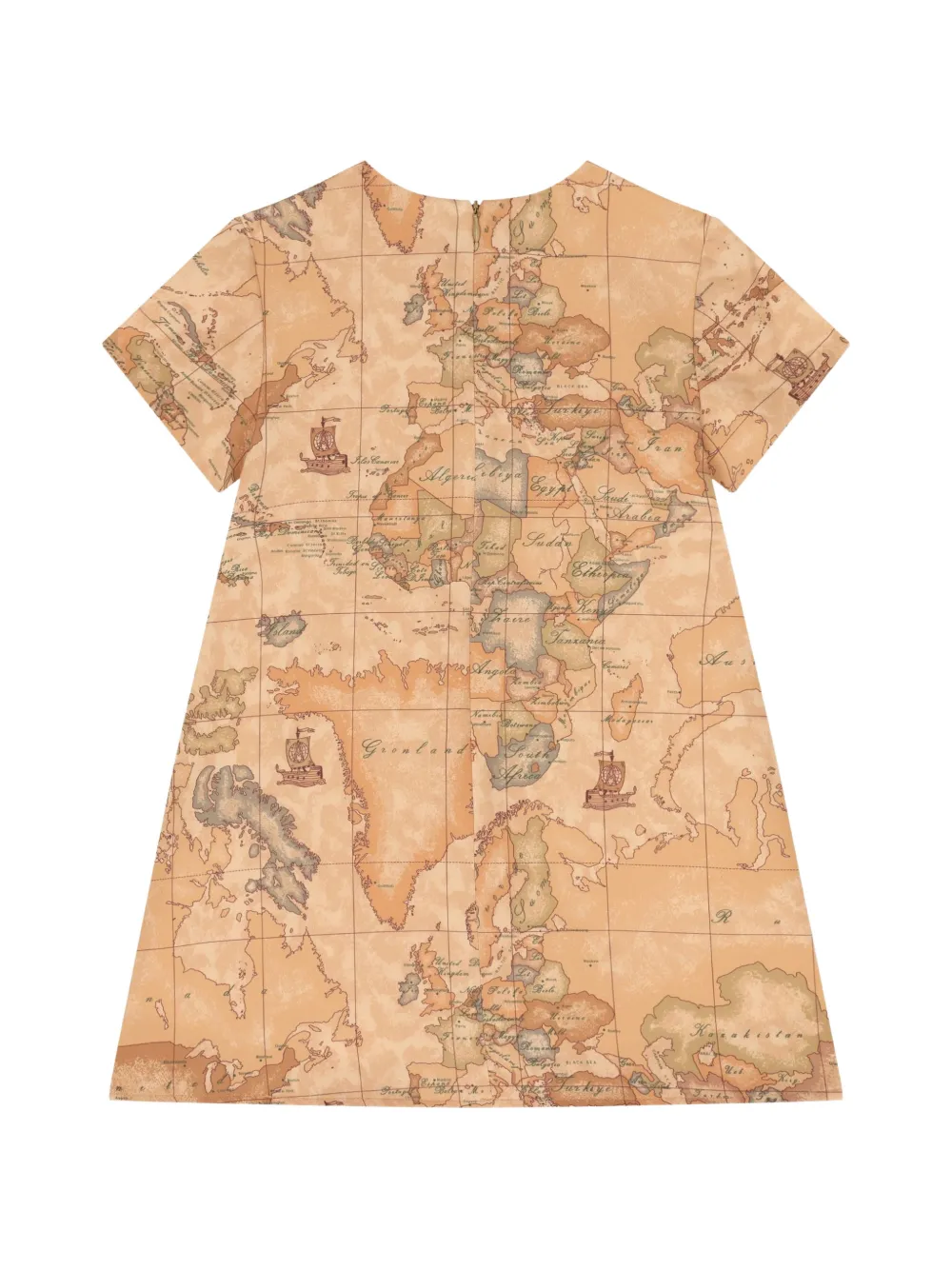 Alviero Martini Kids Geo Map jurk met strikdetail Beige
